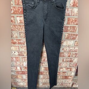 Rag & Bone/JEAN Dive Studded High-Rise Skinny Jeans, Black Size 26